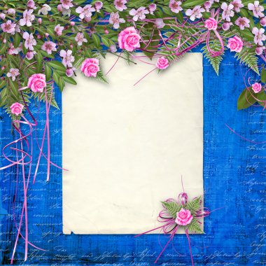 Writing abstract background with paper and floral beautiful bouq clipart