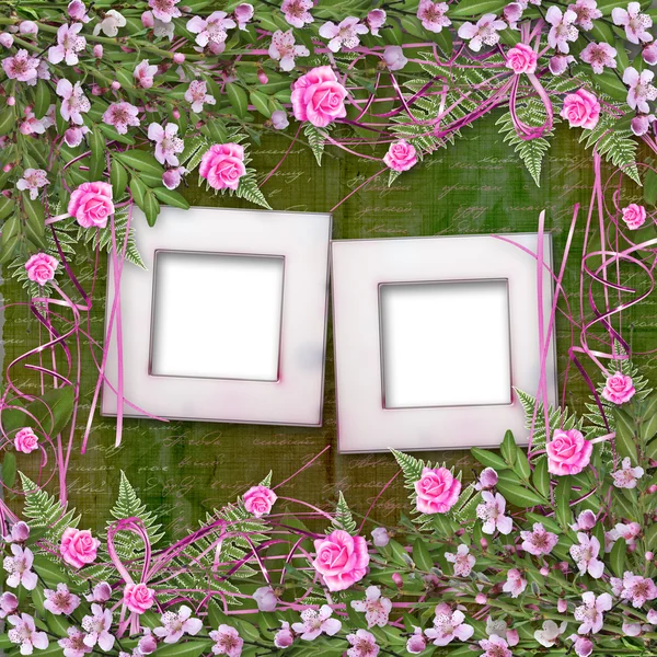 Arka plan ile kağıt ve çiçek güzel bouq yazma — Stok fotoğraf