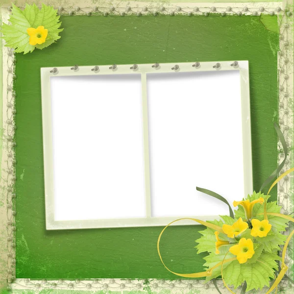 Grunge papier frames met bloemen pompoenen en linten — Stockfoto