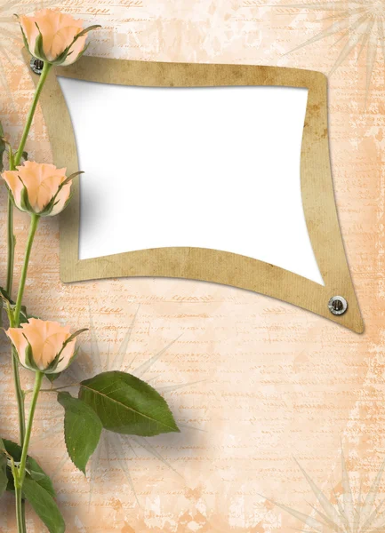 Grunge frame voor foto met mooie rozen — Stockfoto