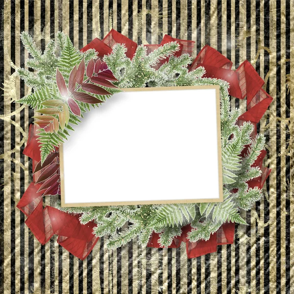 Abstract striped background with paper frame and bunch of twigs — Stock Photo, Image