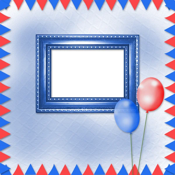 Světlé vícebarevné pozadí s rámy, balónky a confett — Stock fotografie