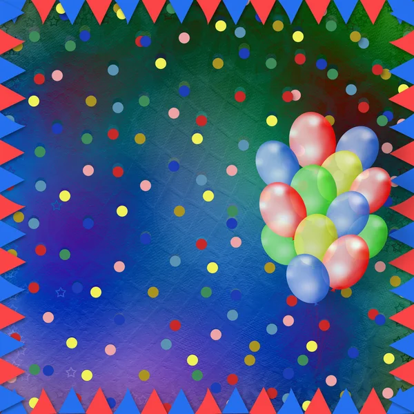 Parlak renkli arka plan ile konfeti ve balon — Stok fotoğraf