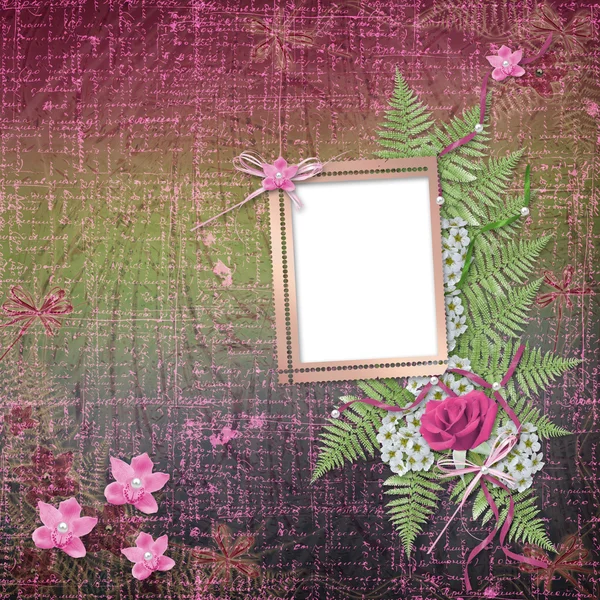 Cartão de convite ou congratulação com orquídeas rosa — Fotografia de Stock