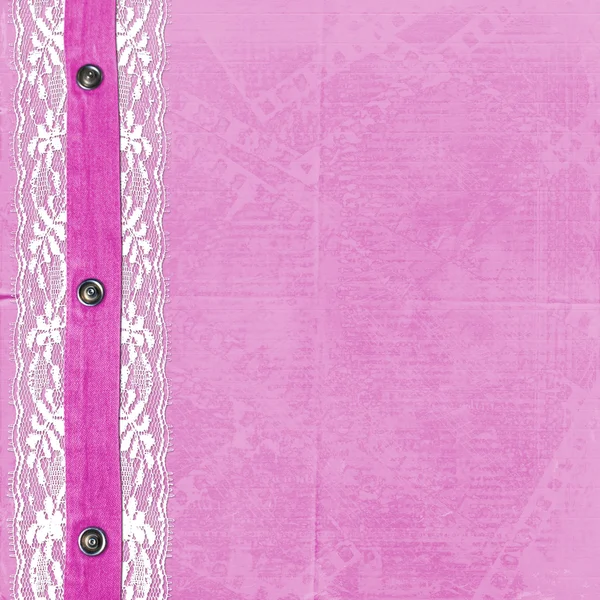 Розовый альбом для фотографий с джинсами и кружевами — стоковое фото