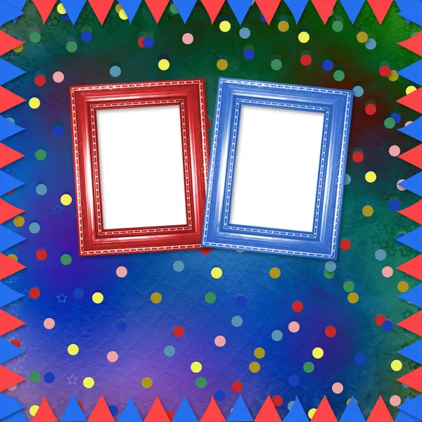 Fondo multicolor brillante con marcos, banderas y confeti — Foto de Stock