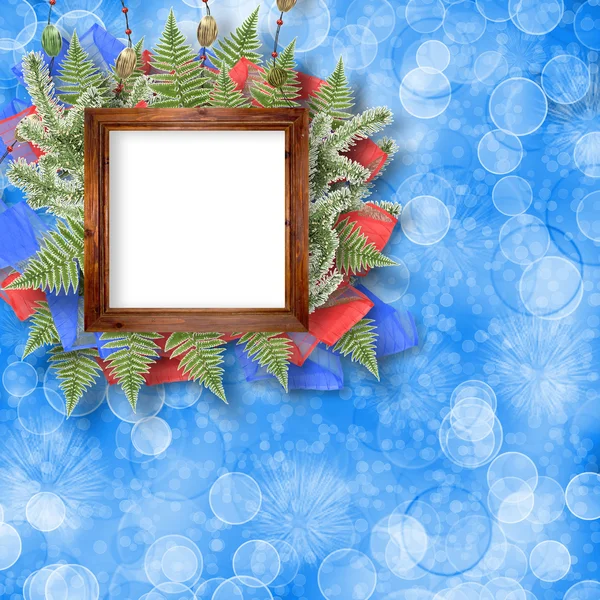 Abstract star background with wooden frame and bunch of twigs Ch — Stock Photo, Image