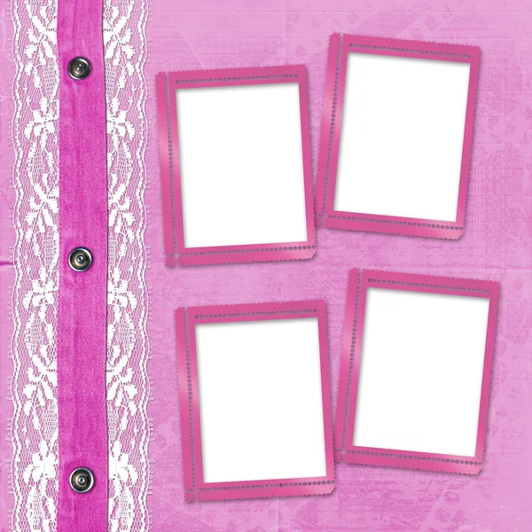 Pink album for photos with jeans and lace — Stock Photo, Image