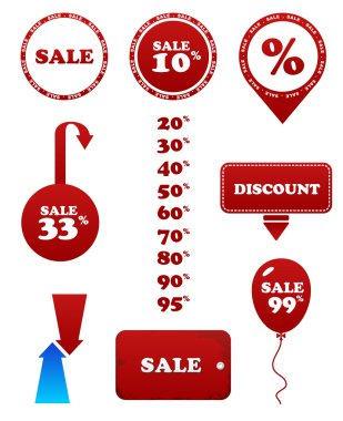 Vector red sale set. Stamp discount tags labels clipart