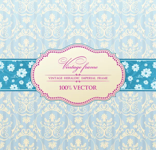 Invitación etiqueta vintage flor marco azul — Vector de stock
