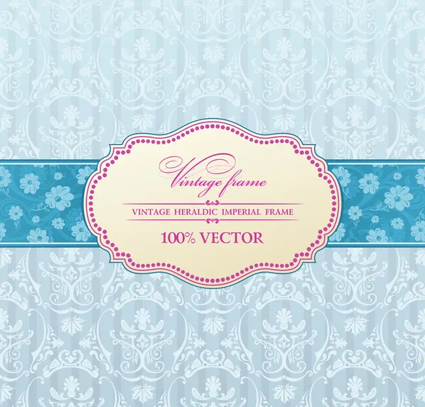 Invitación de fondo etiqueta vintage. marco de flores azul — Vector de stock