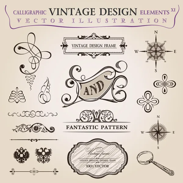 Elementos caligráficos decoración vintage. Adorno de marco vectorial — Vector de stock