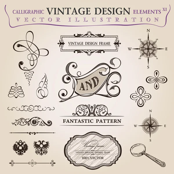 Elementos caligráficos decoração vintage. Ornamento de quadro vetorial Vetor De Stock