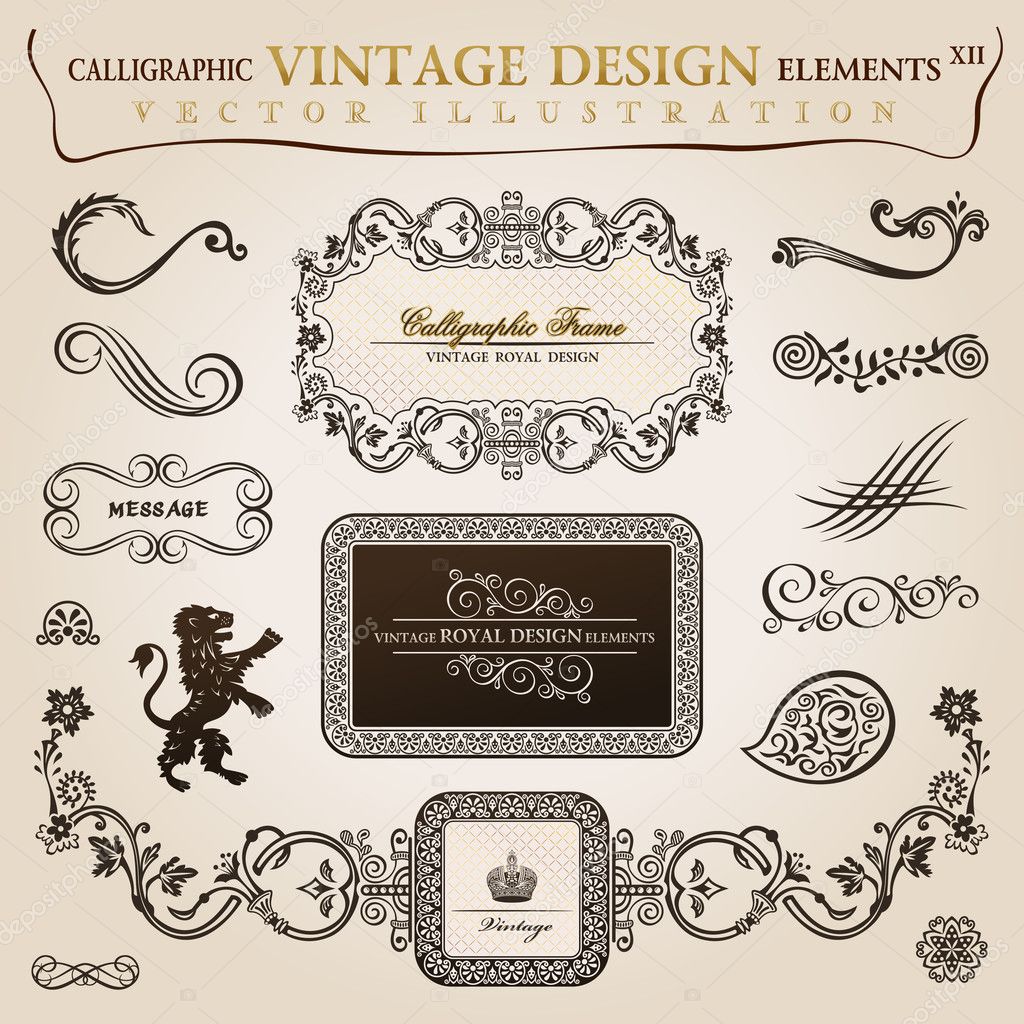 Calligraphic elements vintage heraldic. Vector frame decor
