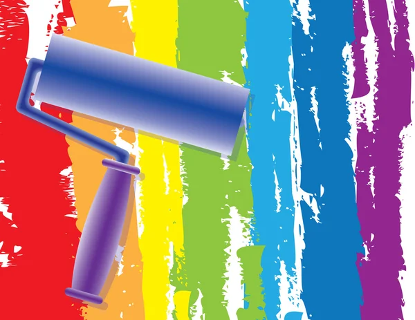 Rodillo de pintura arco iris — Vector de stock