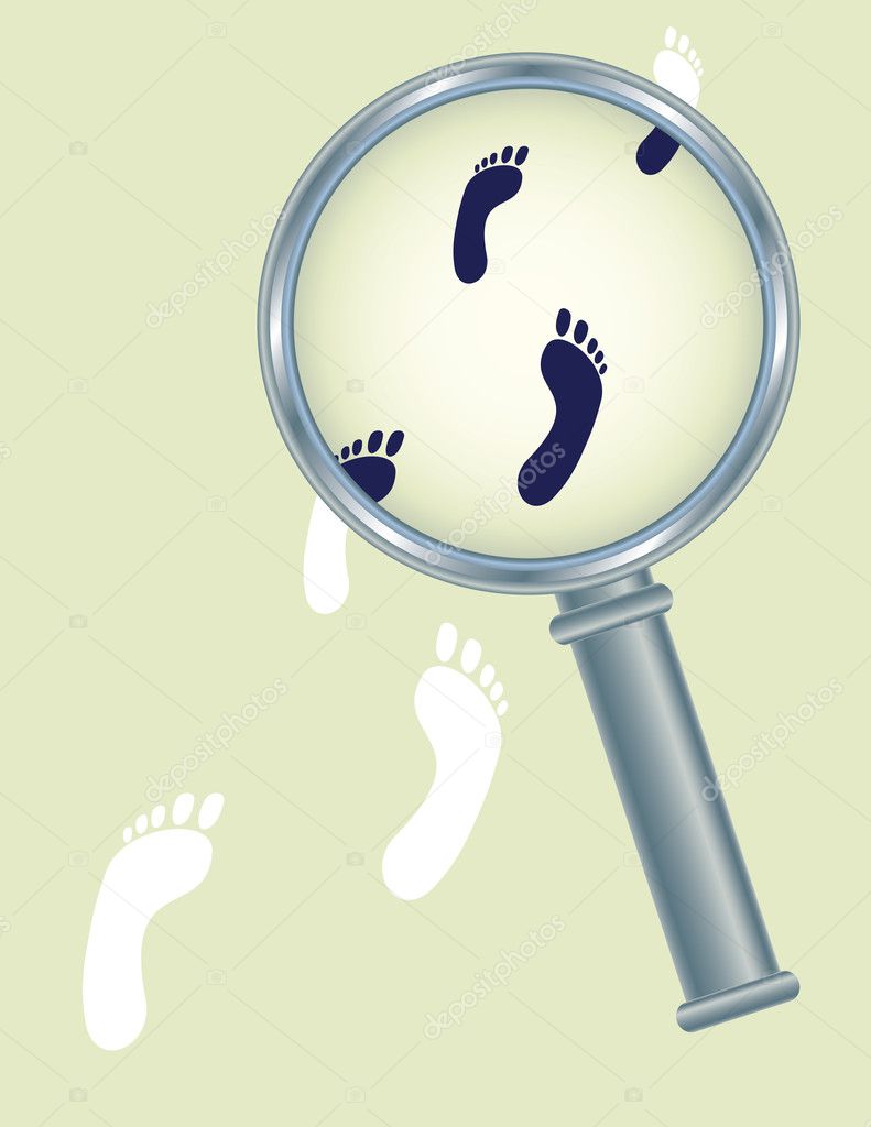 Footprints under magnifier glass