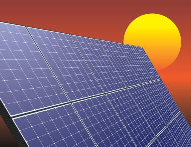 Solar energy panel over sunrise sky clipart