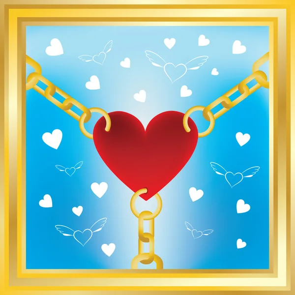 Coeur dans les chaînes dorées — Image vectorielle