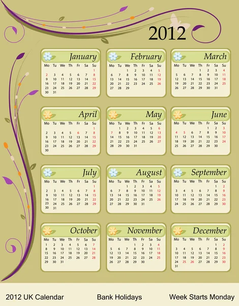 カレンダー 2012 - イギリス — ストックベクタ
