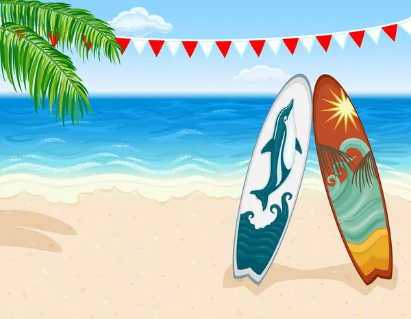 Заниматься серфингом на пляже — стоковый вектор