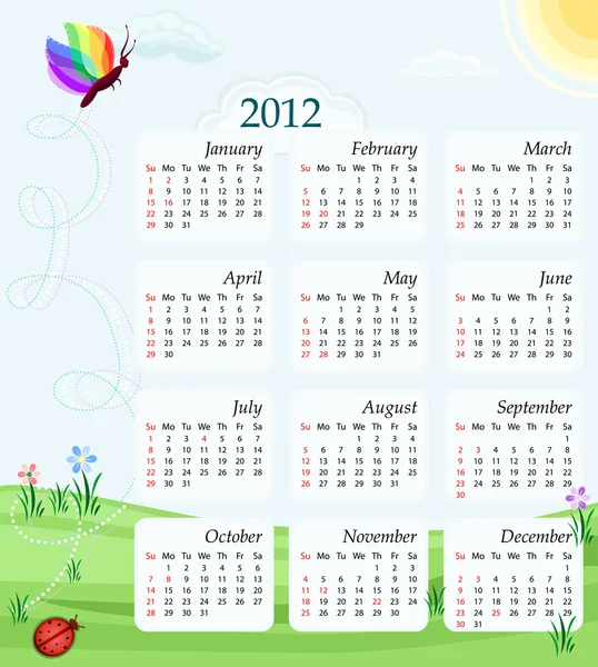 Календарь 2012 - версия США — стоковый вектор