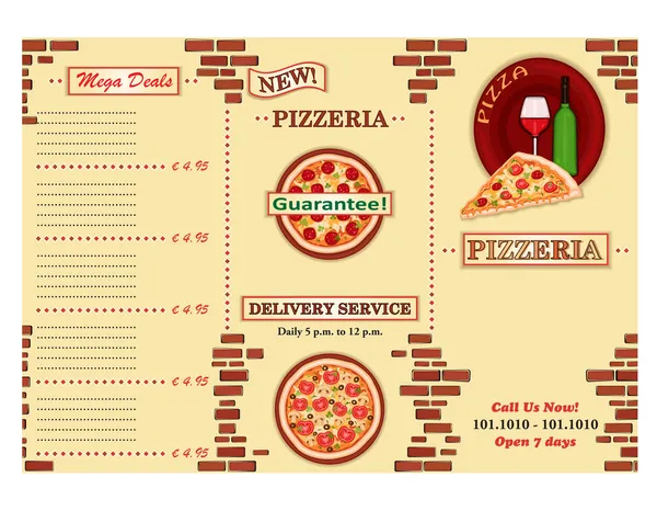 Pizzeria restaurant leaflet — Stock Vector