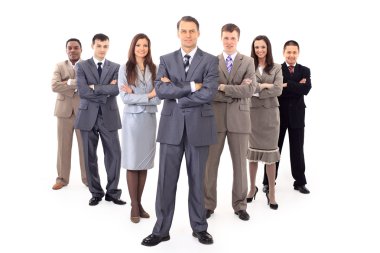 Business man and his team isolated over a white background clipart