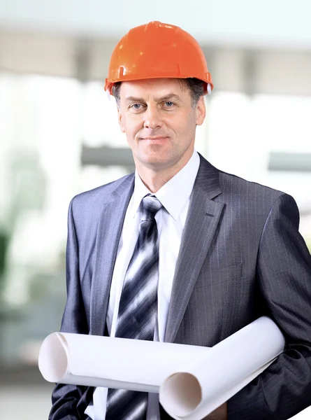 Business architect at construction site — Stock Photo, Image
