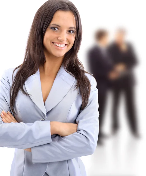 Портрет успішної бізнес-леді та ділової команди на офісних зборах — стокове фото