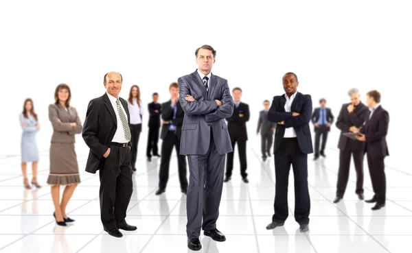 Üzleti csapat csoport tömeg teljes hosszúságú állni a elszigetelt fehér háttérben — Stock Fotó