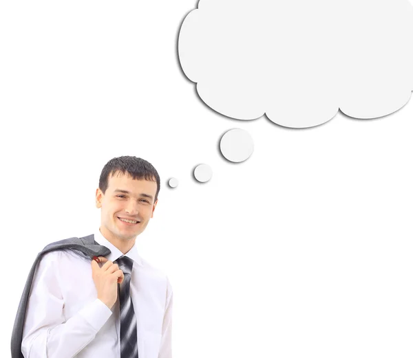 Επιχειρηματίας σκέφτεται με μια σκέψη φούσκα από σύννεφα — Φωτογραφία Αρχείου