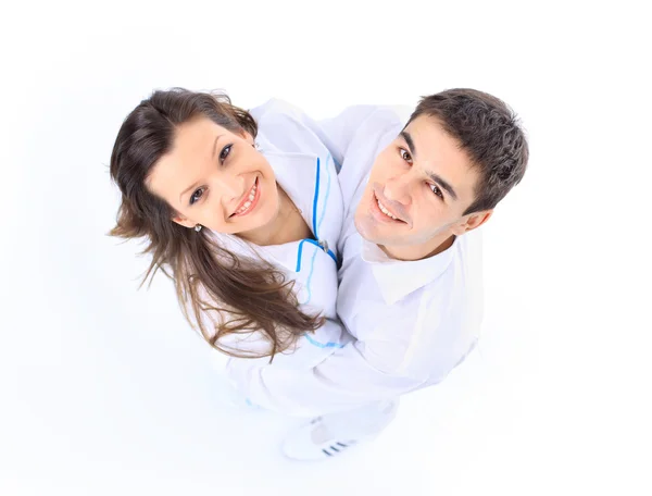 Man and woman iosolated over white background — Stock Photo, Image