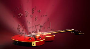 Electric guitar with music notes flowing clipart