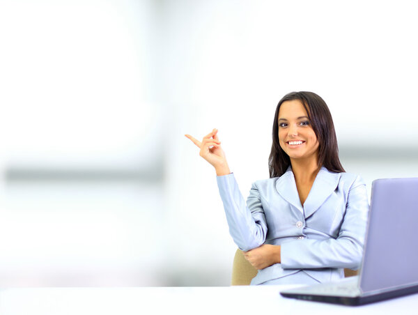 Happy cute brunette looking away with a smile