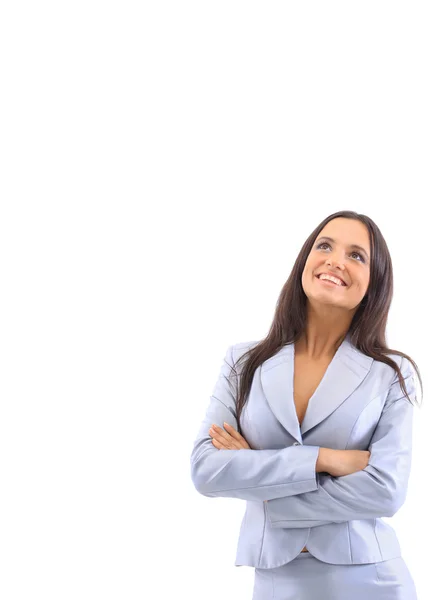 Giovane donna d'affari felice, isolata su bianco — Foto Stock