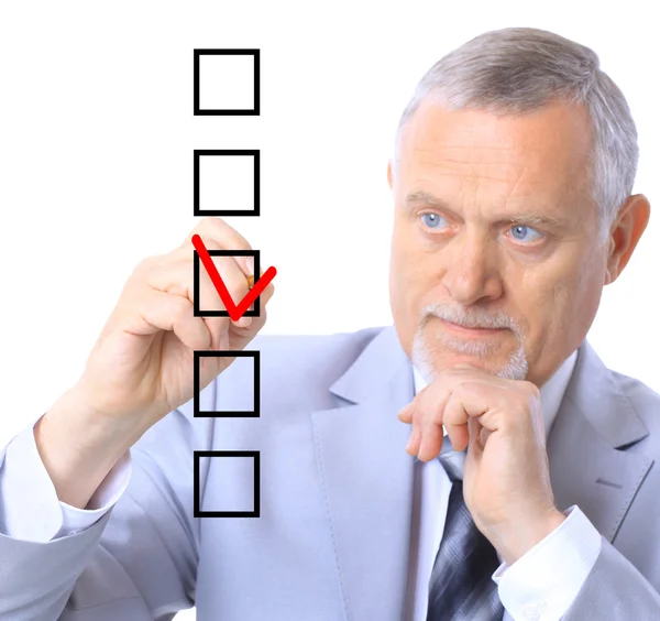 Man choosing one of five options — Stock Photo, Image