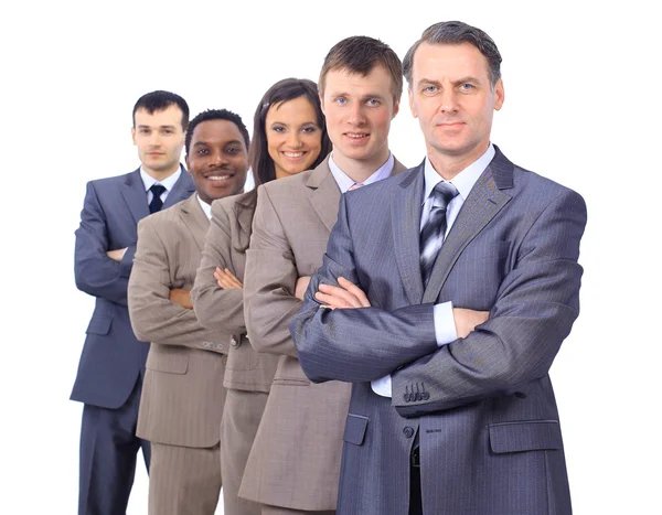 Uomo d'affari e il suo team isolato su uno sfondo bianco — Foto Stock