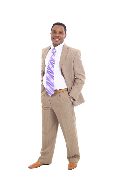 Joven hombre de negocios negro sobre fondo blanco. Adolescente fresco aislado en s — Foto de Stock