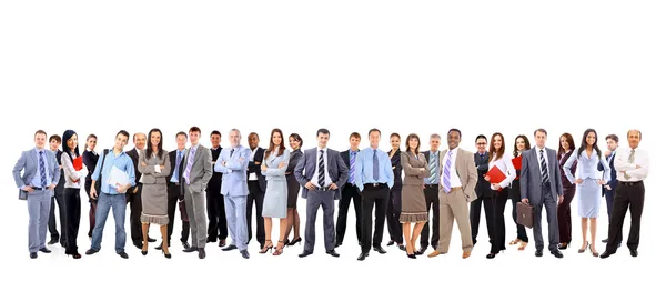 Business team bildas av unga affärsmän och affärskvinnor som står över en — Stockfoto