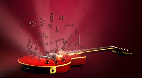 Electric guitar with music notes flowing — Zdjęcie stockowe