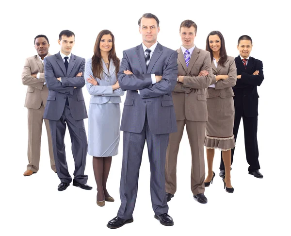 商务男人和他的团队被隔绝在一个白色的背景 图库照片