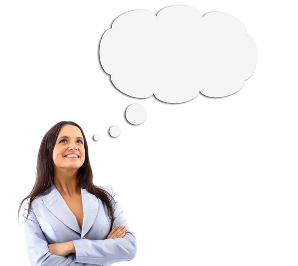 Woman and Blank Thought Bubbles with Clipping Path Isolated on a White Back — Stock Photo, Image