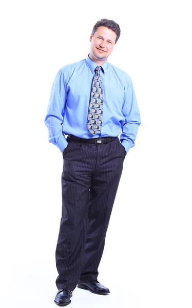 Full-length portrait of stylish businessman. isolated on white background — Stock Photo, Image
