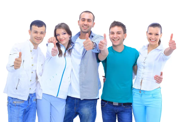 Grupo dos jovens sorrindo. Sobre fundo branco — Fotografia de Stock