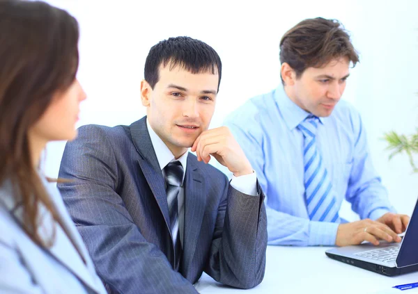 Portrait of successful businessman and business team at office — Stock Photo, Image