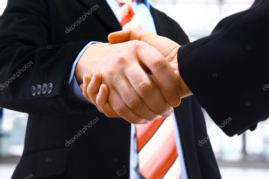Handshake isolated on light background