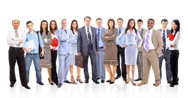 Business team formed of young businessmen standing over a white background clipart