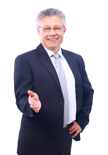 Ο άνθρωπος των επιχειρήσεων με ένα ανοικτό χέρι έτοιμο να σφραγίσει μια συμφωνία άνθρωπος των επιχειρήσεων με ένα op — Φωτογραφία Αρχείου