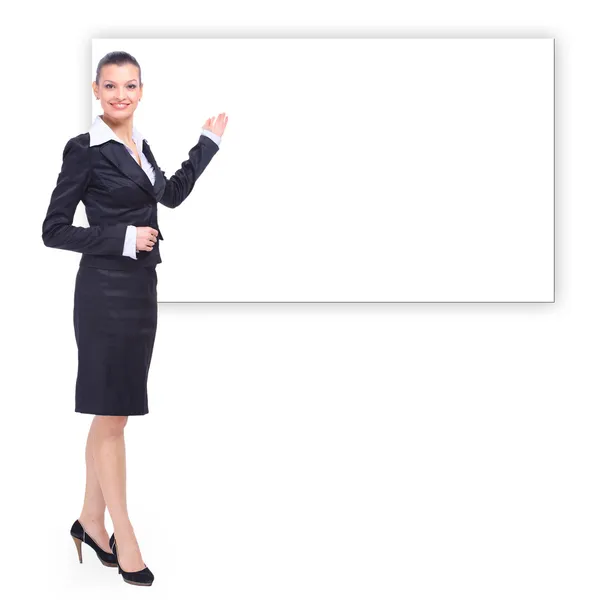 Retrato de uma mulher de negócios muito jovem de pé isolado no backgr branco — Fotografia de Stock