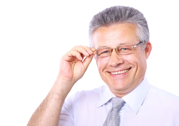Homem de negócios retrato vestindo óculos isolados em branco — Fotografia de Stock
